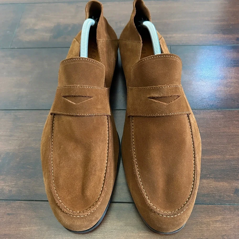 NWOB Wolf & Shepherd Men's Monaco‎ Soft Suede Loafer Collapsible Heel Brown 11.5
